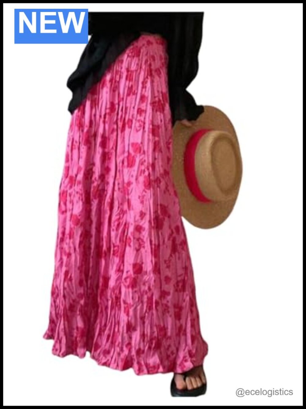 Floral Ruffle Maxi Skirt High Elastic Waist Flowy Boho Long Skirt